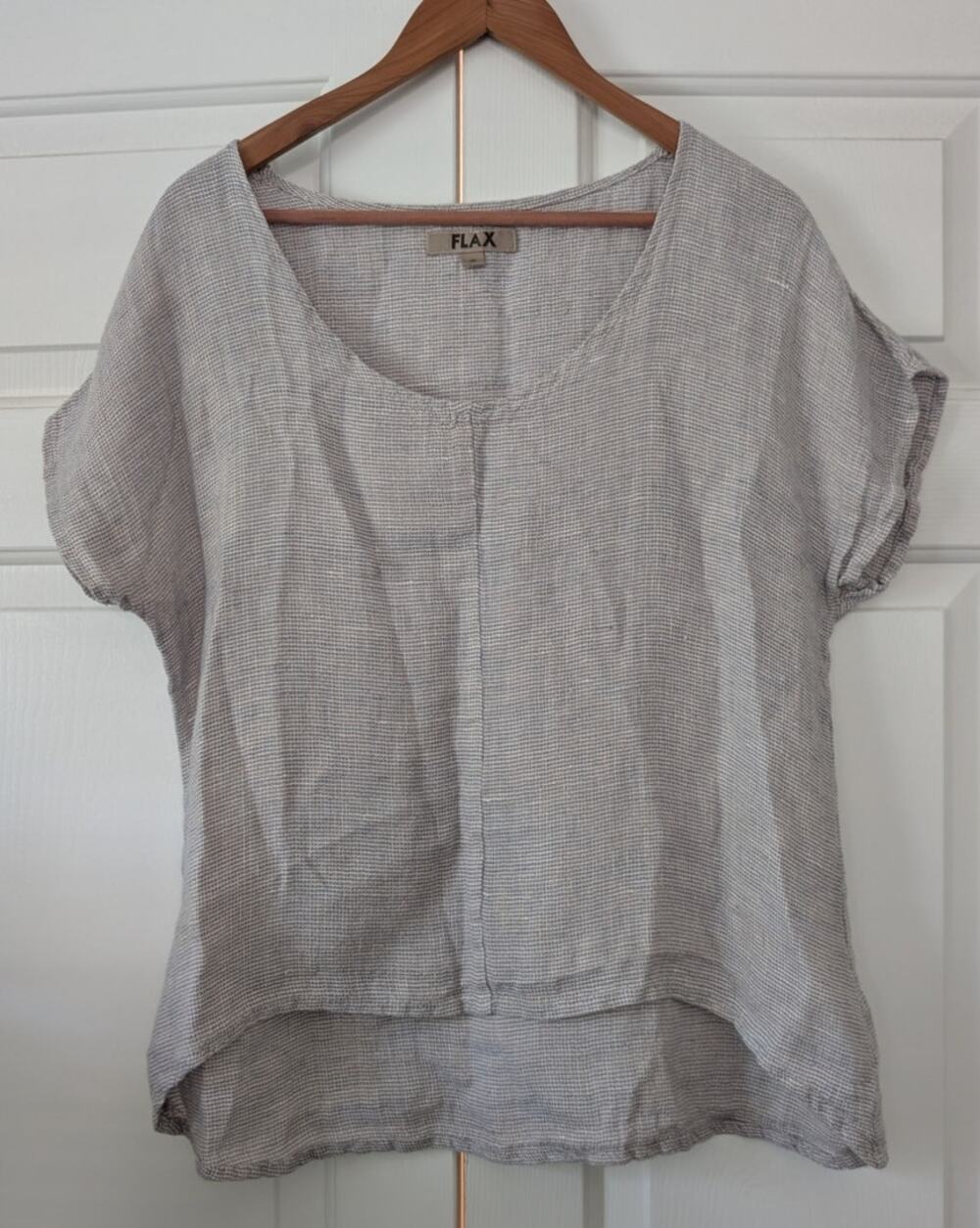 Flax Short Sleeve Textured Linen Top Lagenlook Minimalist Artsy